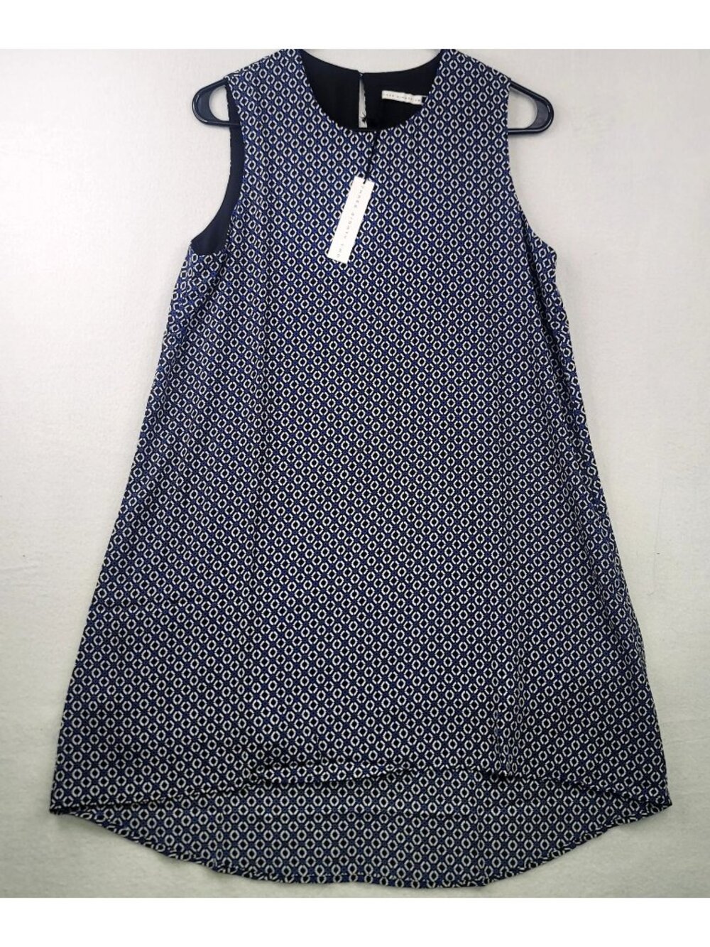 Three Eighty Two Geometric A Line Dress M Black Blue Hi Low Casual Minimalist